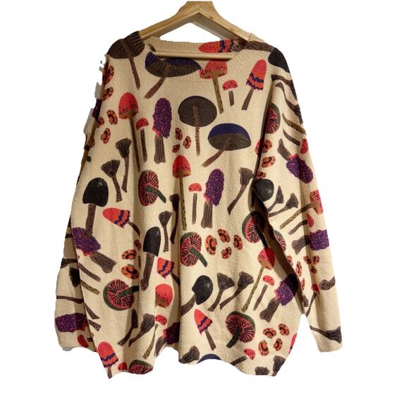 Women’s Mushroom Print pull over sweater wool blend Oversized 3XL - Picture 1 of 4